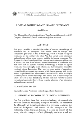 Logical Positivism and Islamic Economics