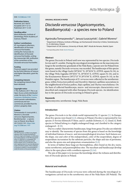 Disciseda Verrucosa (Agaricomycetes, Basidiomycota) – a Species New to Poland