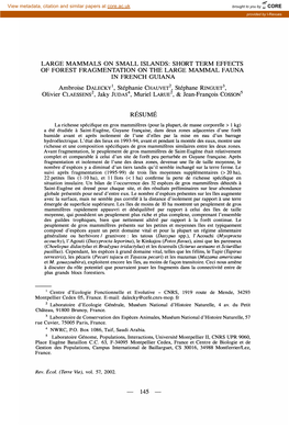 Large Mammals on Small Islands: Short Term Effects of Forest Fragmentation on the Large Mammal Fauna in French Guiana