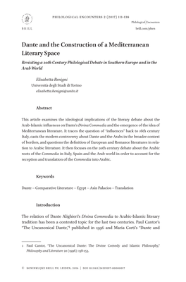 Dante and the Construction of a Mediterranean Literary Space Revisiting a 20Th Century Philological Debate in Southern Europe and in the Arab World