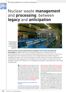 Nuclear Waste Management and Processing: Between Legacy and Anticipation