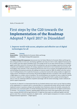 First Steps by the G20 Towards the Implementation of the Roadmap Adopted 7 April 2017 in Düsseldorf