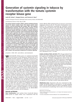 Generation of Systemin Signaling in Tobacco by Transformation with the Tomato Systemin Receptor Kinase Gene