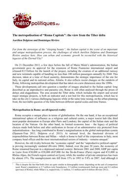 The Metropolisation of “Roma Capitale”: the View from the Tiber Delta Aurélien Delpirou and Dominique Rivière