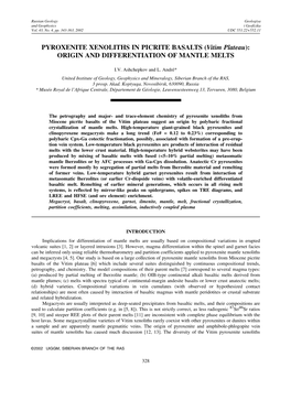 PYROXENITE XENOLITHS in PICRITE BASALTS (Vitim Plateau): ORIGIN and DIFFERENTIATION of MANTLE MELTS