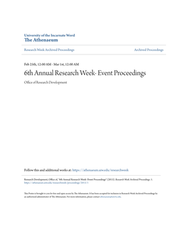 6Th Annual Research Week- Event Proceedings Office of Research Development