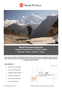 Nepal Uncovered Dossier Immerse Yourself Tour │12 Days│ Active Kathmandu – Chitwan – Bandipur – Pokhara