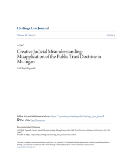 Creative Judicial Misunderstanding: Misapplication of the Public Trust Doctrine in Michigan Carl Shadi Paganelli