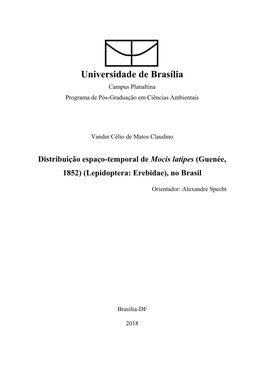 Universidade De Brasília Campus Planaltina Programa De Pós-Graduação Em Ciências Ambientais