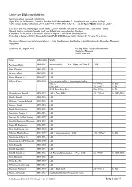 Liste Von Elektrotechnikern Kurzbiographien Sind Auch Enthalten In: Jäger, Kurt Und Heilbronner, Friedrich: Lexikon Der Elektrotechniker