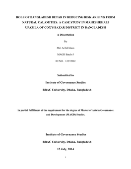 Role of Bangladesh Betar in Reducing Risk Arising from Natural Calamities: a Case Study in Maheshkhali Upazila of Cox’S Bazar District in Bangladesh