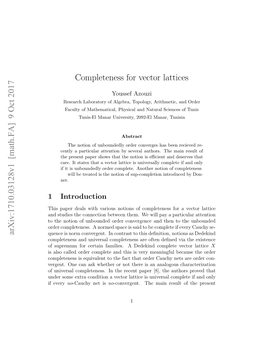 Arxiv:1710.03128V1 [Math.FA] 9 Oct 2017 Completeness for Vector Lattices