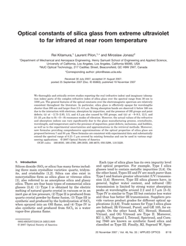 Optical Constants of Silica Glass from Extreme Ultraviolet to Far Infrared at Near Room Temperature