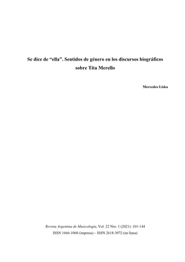 Se Dice De “Ella”. Sentidos De Género En Los Discursos Biográficos Sobre Tita Merello