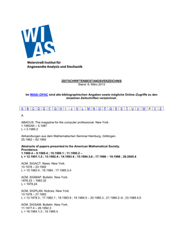 Zeitschriftenbestand WIAS