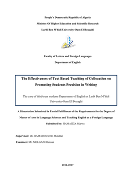 The Effectiveness of Text Based Teaching of Collocation On