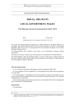 The Blaenau Gwent (Communities) Order 2010