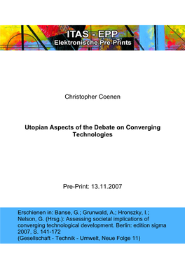 Utopian Aspects of the Debate on Converging Technologies