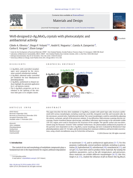 Well-Designed Β-Ag2moo4 Crystals with Photocatalytic and Antibacterial Activity