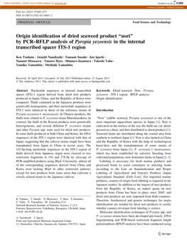 By PCR–RFLP Analysis of Pyropia Yezoensis in the Internal Transcribed Spacer ITS-1 Region