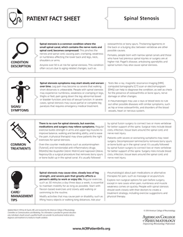 PATIENT FACT SHEET Spinal Stenosis