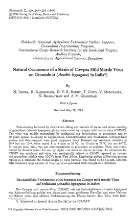 Natural Occurrence of a Strain of Cowpea Mild Mottle Virus on Groundnut (Aracbis Hypogaea) in India