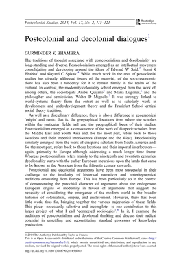 Postcolonial and Decolonial Dialogues1