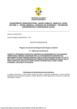 Dipartimento Infrastrutture, Lavori Pubblici, Mobilita' (Ilpm) Settore 1 - Affari Generali, Giuridici Ed Economici - Procedure Espropriative E Contenzioso (Ilpm)