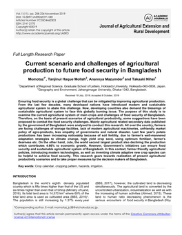 Current Scenario and Challenges of Agricultural Production to Future Food Security in Bangladesh