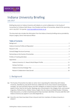 Indiana University Briefing July 2017