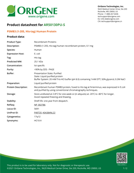 PSMB3 (1-205, His-Tag) Human Protein – AR50130PU-S | Origene