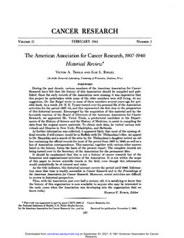 The American Association for Cancer Research, 1907–1940: Historical Review