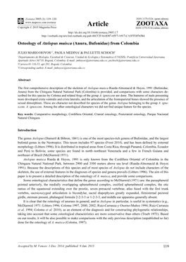 Osteology of Atelopus Muisca (Anura, Bufonidae) from Colombia