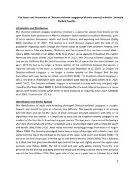 The Status and Occurrence of Chestnut-Collared Longspur (Calcarius Ornatus) in British Columbia