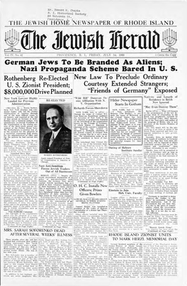 JULY 14, 1933 5 Cents the Copy German Je~S to Be Branded As Aliens; Nazi Propaganda Scheme Bared in U