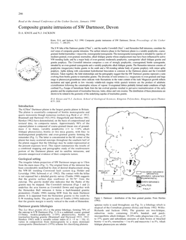 Composite Granite Intrusions of SW Dartmoor, Devon D.A