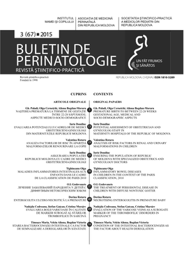Buletin De Perinatologie Un Făt Frumos Şi Sănătos Revistă Ştiinţifico-Practică