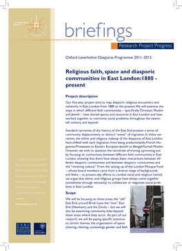 Religious Faith, Space and Diasporic Communities in East London:1880 - Present