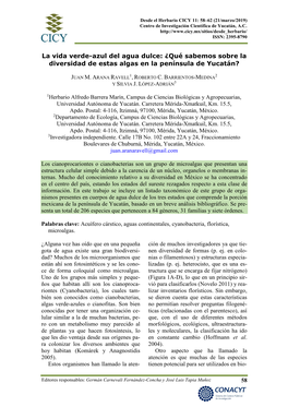 La Vida Verde-Azul Del Agua Dulce: ¿Qué Sabemos Sobre La Diversidad De Estas Algas En La Península De Yucatán?