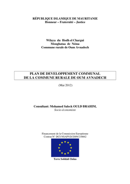 Plan De Developpement Communal De La Commune Rurale De Oum Avnadech