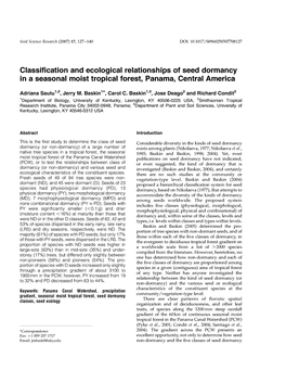 Classification and Ecological Relationships of Seed Dormancy in a Seasonal Moist Tropical Forest, Panama, Central America