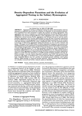 Density-Dependent Parasitism and the Evolution of Aggregated Nesting in the Solitary Hymenoptera