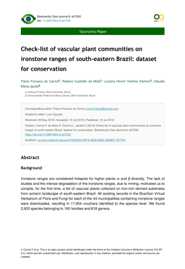 Check-List of Vascular Plant Communities on Ironstone Ranges of South-Eastern Brazil: Dataset for Conservation