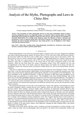 Analysis of the Myths, Photographs and Laws in China Men