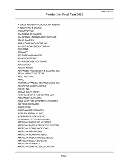 Vendor List Fiscal Year 2012