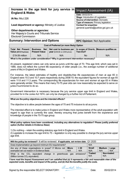 Impact Assessment (IA) England & Wales Date: 05/02/2014