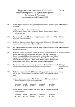 Legge Comunale Concernente La Pesca E Le Infrastrutture Portuali Sui Laghi Di Diritto Privato Del Comune Di Poschiavo 76.10
