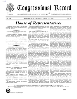 Congressional Record United States Th of America PROCEEDINGS and DEBATES of the 107 CONGRESS, SECOND SESSION