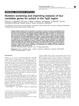 Mutation Screening and Imprinting Analysis of Four Candidate Genes For