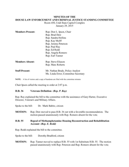 Minutes for House Law Enforcement and Criminal Justice Committee 01